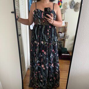 Spaghetti straps black evening gown with floral details by City Studio